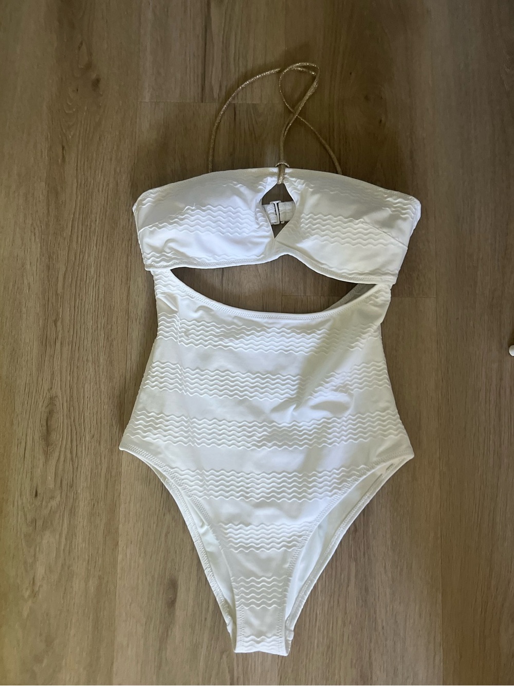 aerie White Textured Cutout Halter One-Piece Swim Bodysuit